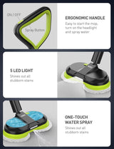 BIUBLE Cordless Electric Spin Mop Dual Motor Floor Cleaner LED Headlight Water Spray 300ml Tank Adjustable 50-Inch for Tile Wood Marble image 3