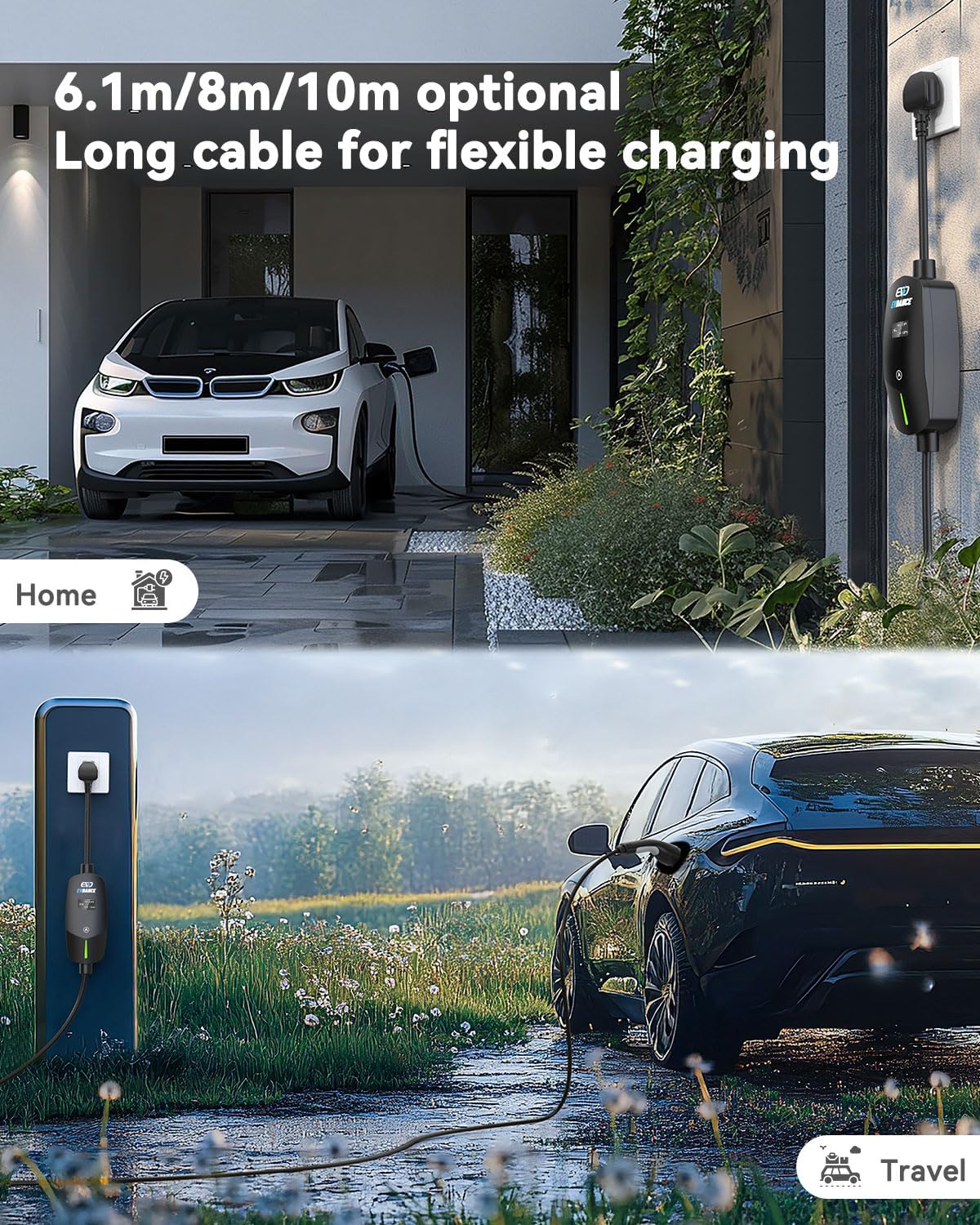 EVDANCE 6m EV Charging Cable 3 Pin UK Plug to Type 2 Charger 10A 2.4kW IP66 LCD image 4