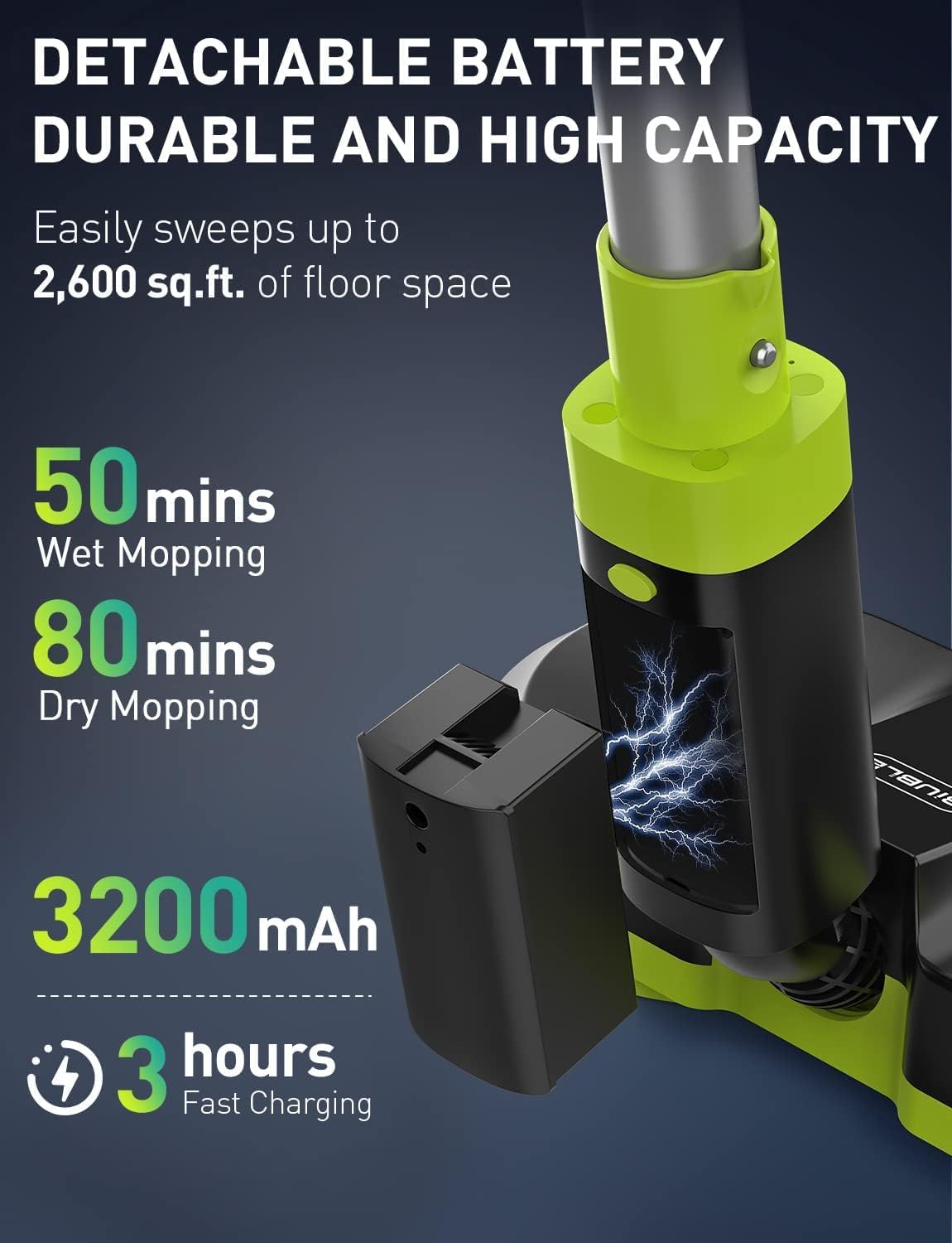 BIUBLE Cordless Electric Spin Mop Dual Motor Floor Cleaner LED Headlight Water Spray 300ml Tank Adjustable 50-Inch for Tile Wood Marble image 1