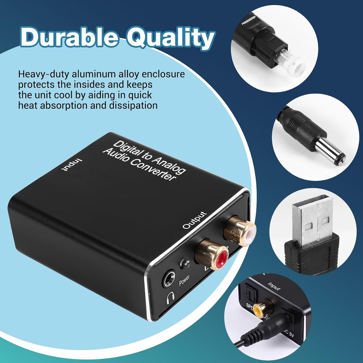Digital to Analog Audio Converter SPDIF Optical/Coaxial to RCA L/R &amp; 3.5mm AUX Adapter USB Powered image 2