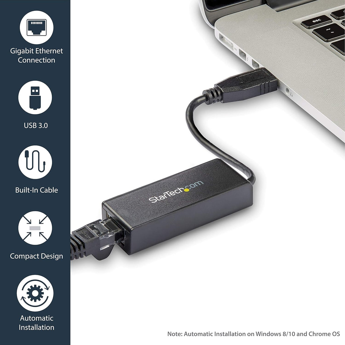 StarTech USB 3.0 to Gigabit Ethernet Adapter USB-A to RJ45 LAN 10/100/1000 USB31000S Black image 2