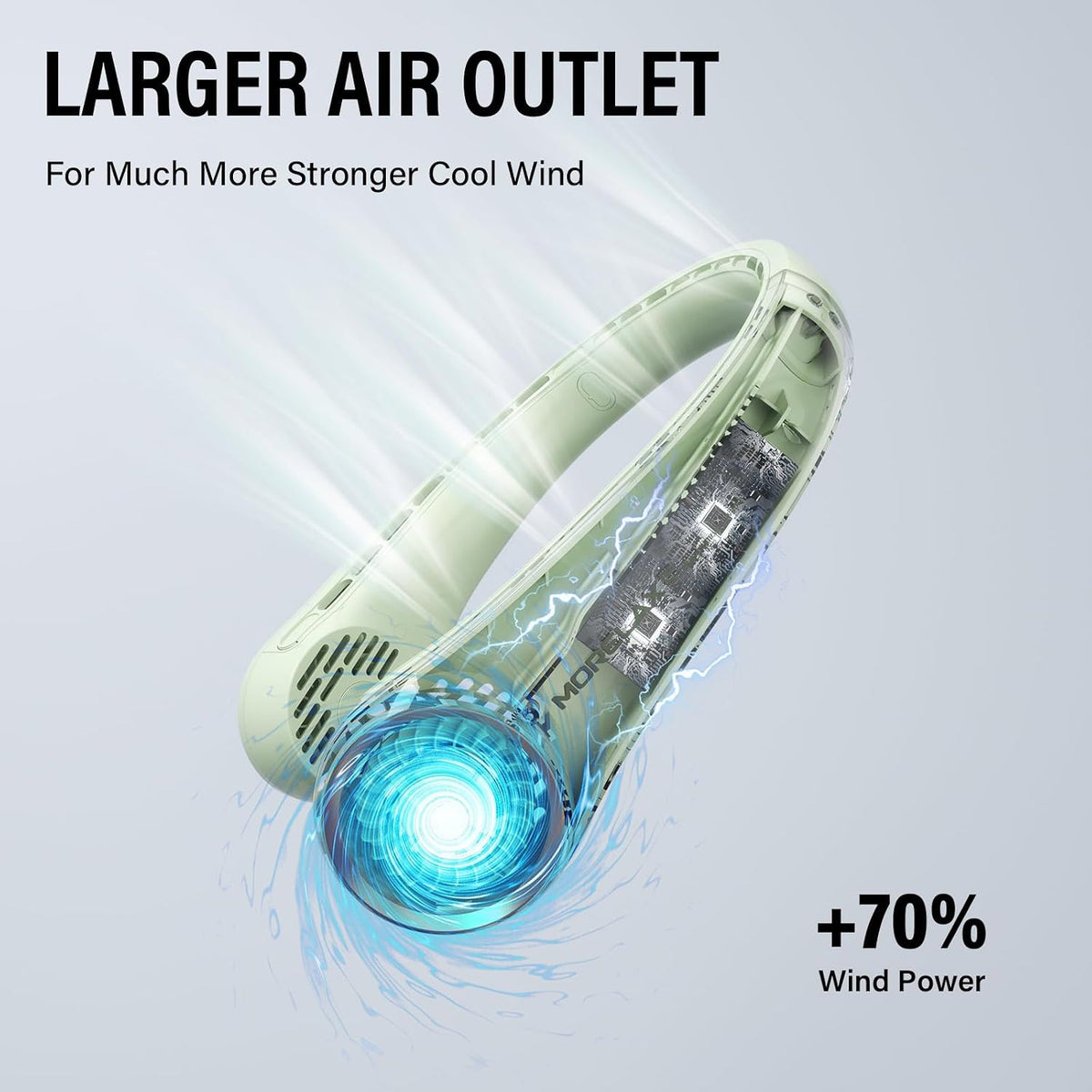 Jancane Bladeless Neck Fan USB Rechargeable 3-Speed 360° Cooling Quiet Hands-Free Green image 3