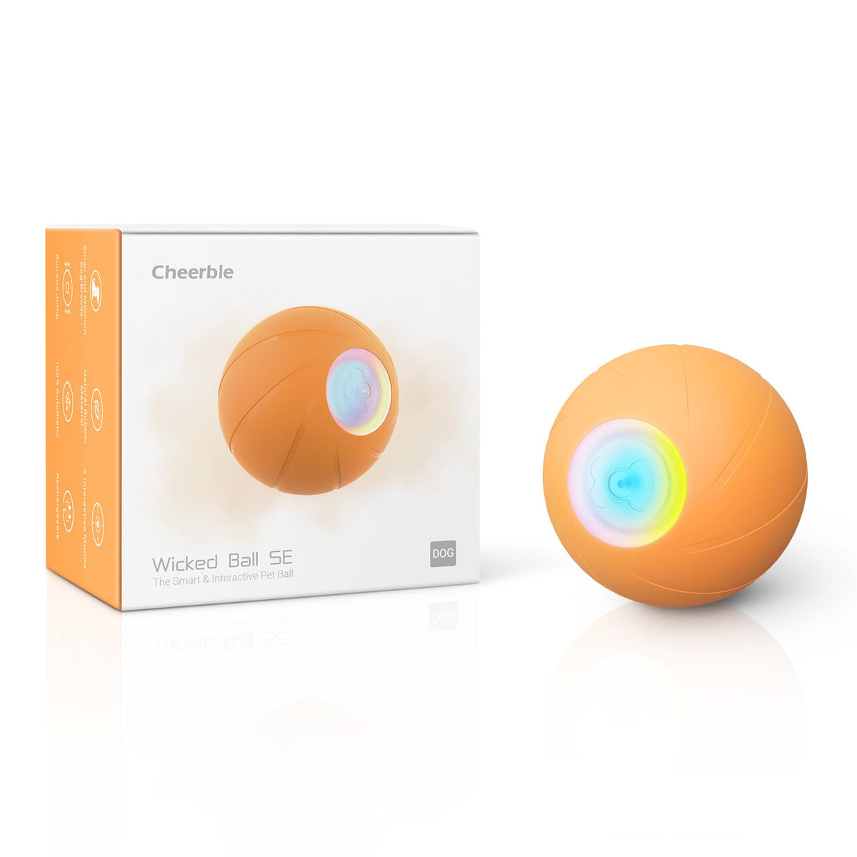 Cheerble Wicked Ball SE Interactive Dog Ball Self Moving LED Rechargeable Toy Orange image 0