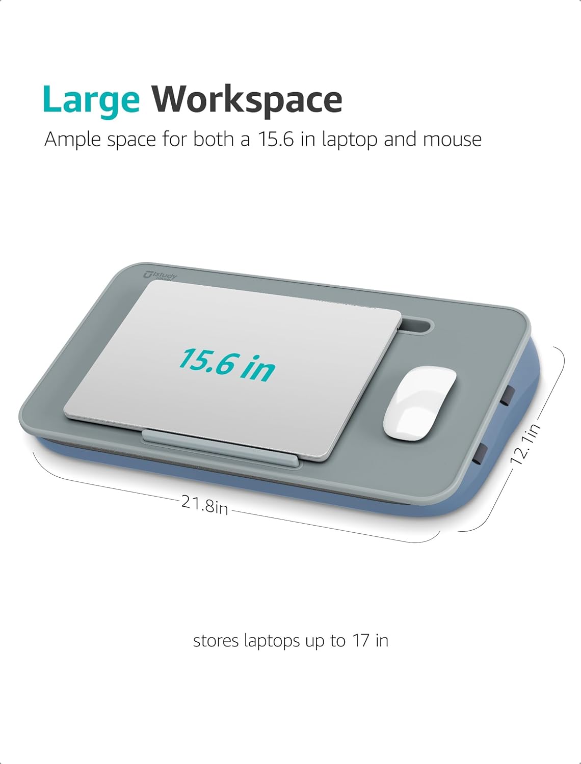 Istudyniture Large Lap Desk with Cushion for Up to 17" Laptop, Washable Cover, Grayish Blue image 4