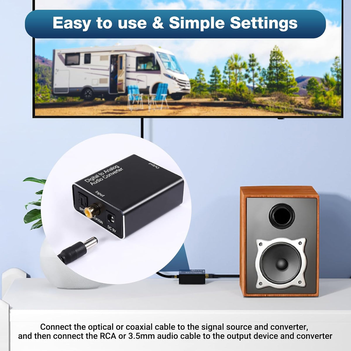 Digital to Analog Audio Converter SPDIF Optical/Coaxial to RCA L/R &amp; 3.5mm AUX Adapter USB Powered image 5