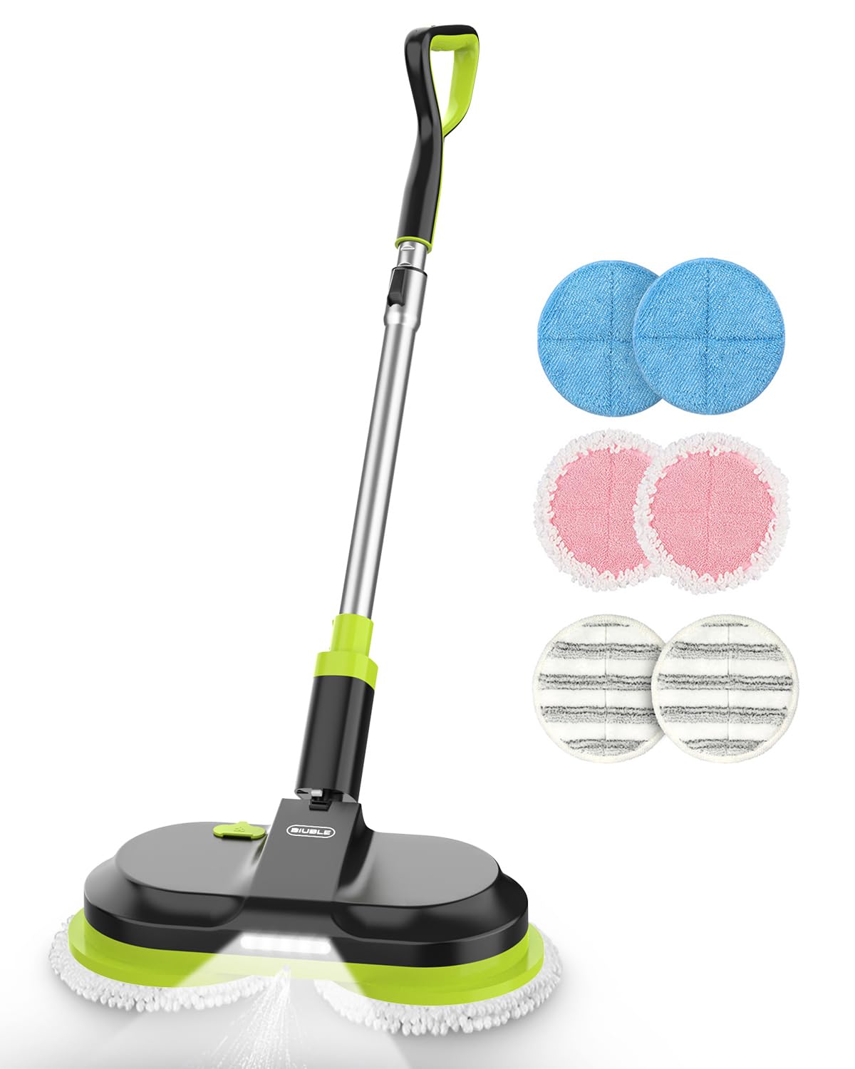 BIUBLE Cordless Electric Spin Mop Dual Motor Floor Cleaner LED Headlight Water Spray 300ml Tank Adjustable 50-Inch for Tile Wood Marble image 0