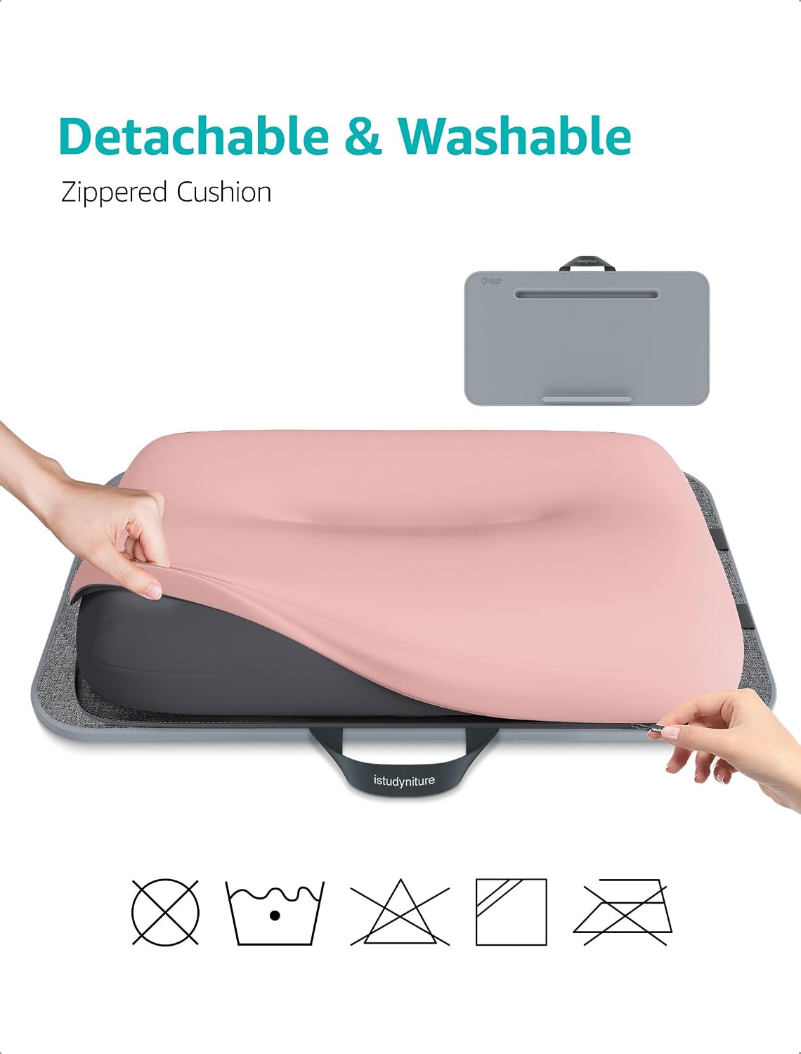 Istudyniture Pink Lap Desk with Cushion for Laptop up to 17” Portable Washable Bed Sofa Tray image 1