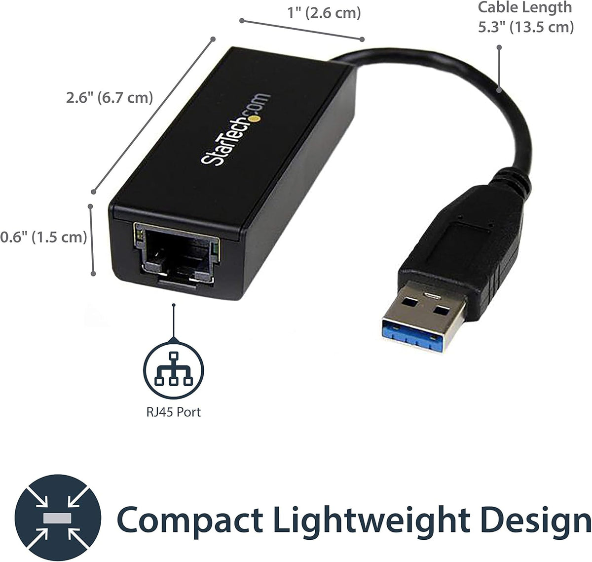 StarTech USB 3.0 to Gigabit Ethernet Adapter USB-A to RJ45 LAN 10/100/1000 USB31000S Black image 1