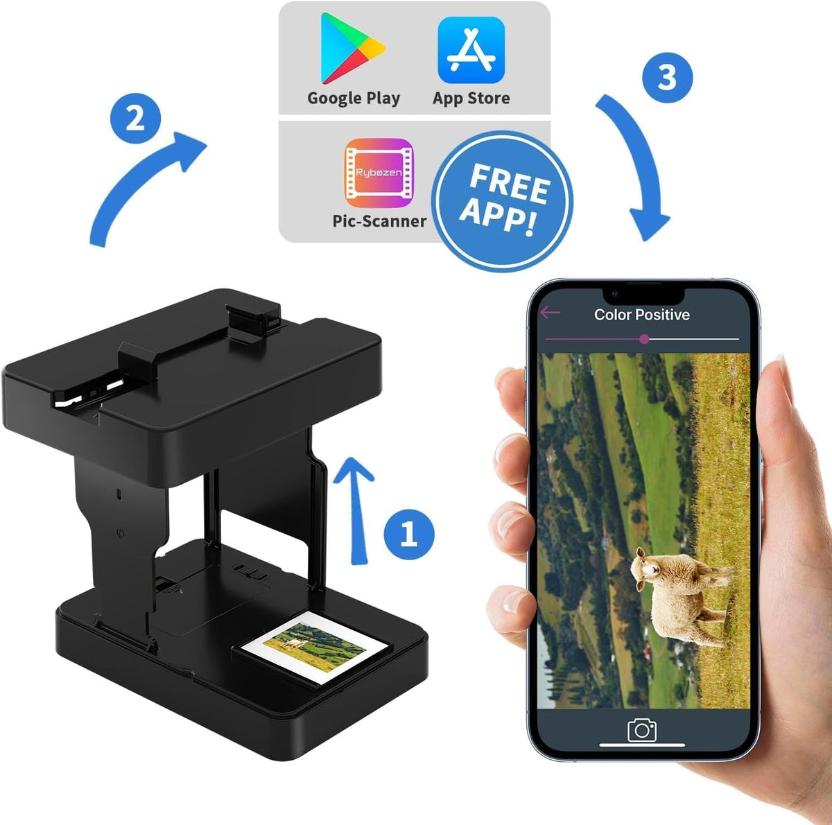 DigitConvert 35mm Mobile Film Scanner Slide &amp; Negative Viewer for Smartphone LED Backlight Black image 4