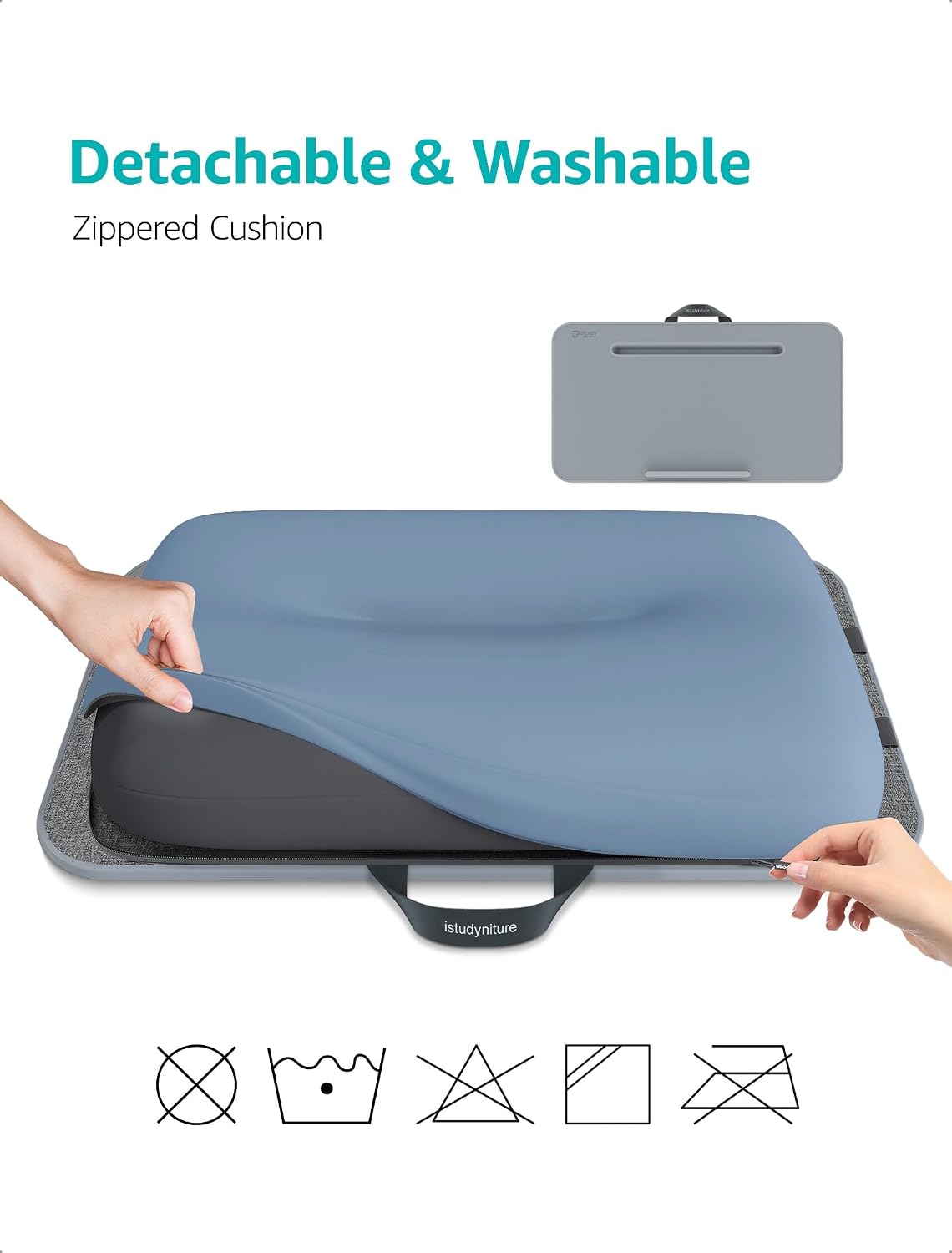 Istudyniture Large Lap Desk with Cushion for Up to 17" Laptop, Washable Cover, Grayish Blue image 1