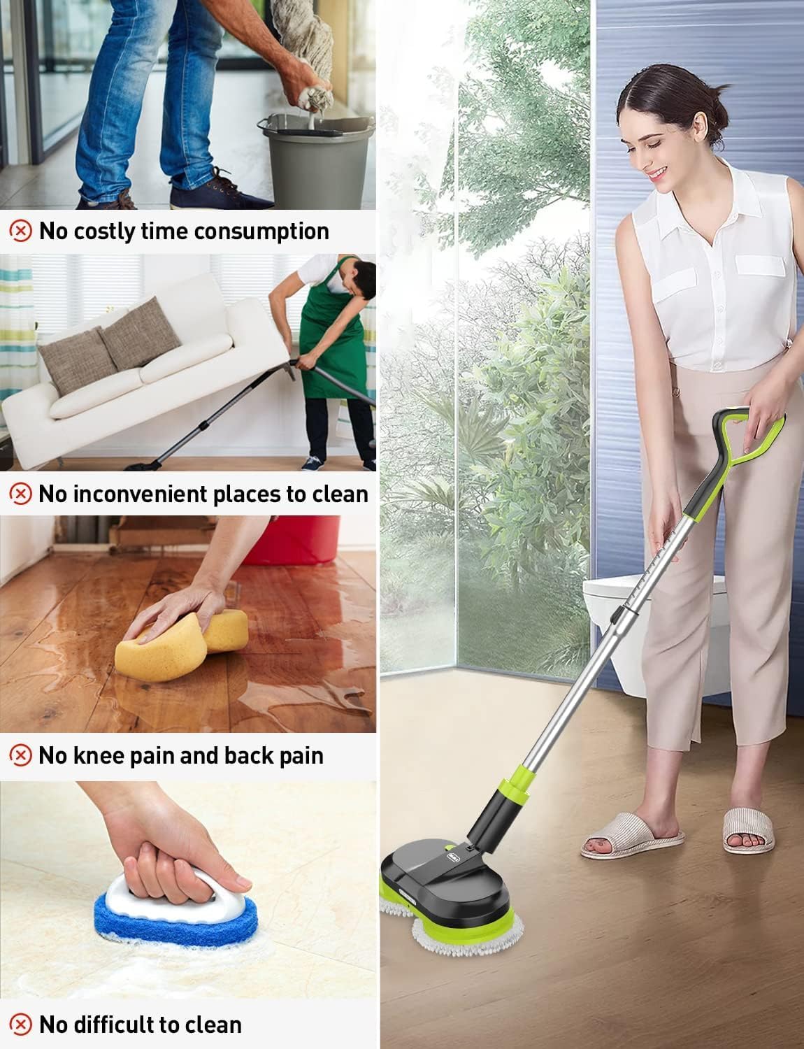 BIUBLE Cordless Electric Spin Mop Dual Motor Floor Cleaner LED Headlight Water Spray 300ml Tank Adjustable 50-Inch for Tile Wood Marble image 6